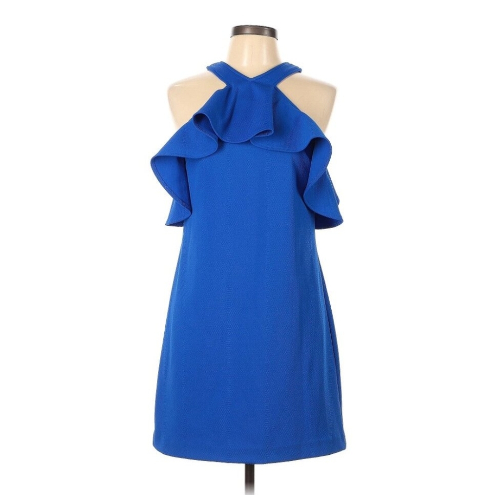 Trina Turk Amado Shift Dress Blue Crepe Short Sleeves Size 4